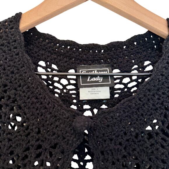 Vintage Southern Lady Crochet Cardigan Women’s Large Black Scalloped Detail - Picture 4 of 10